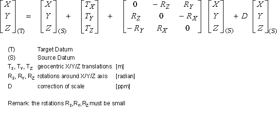 Picture shows the formula of 7 parameter Helmert transformation